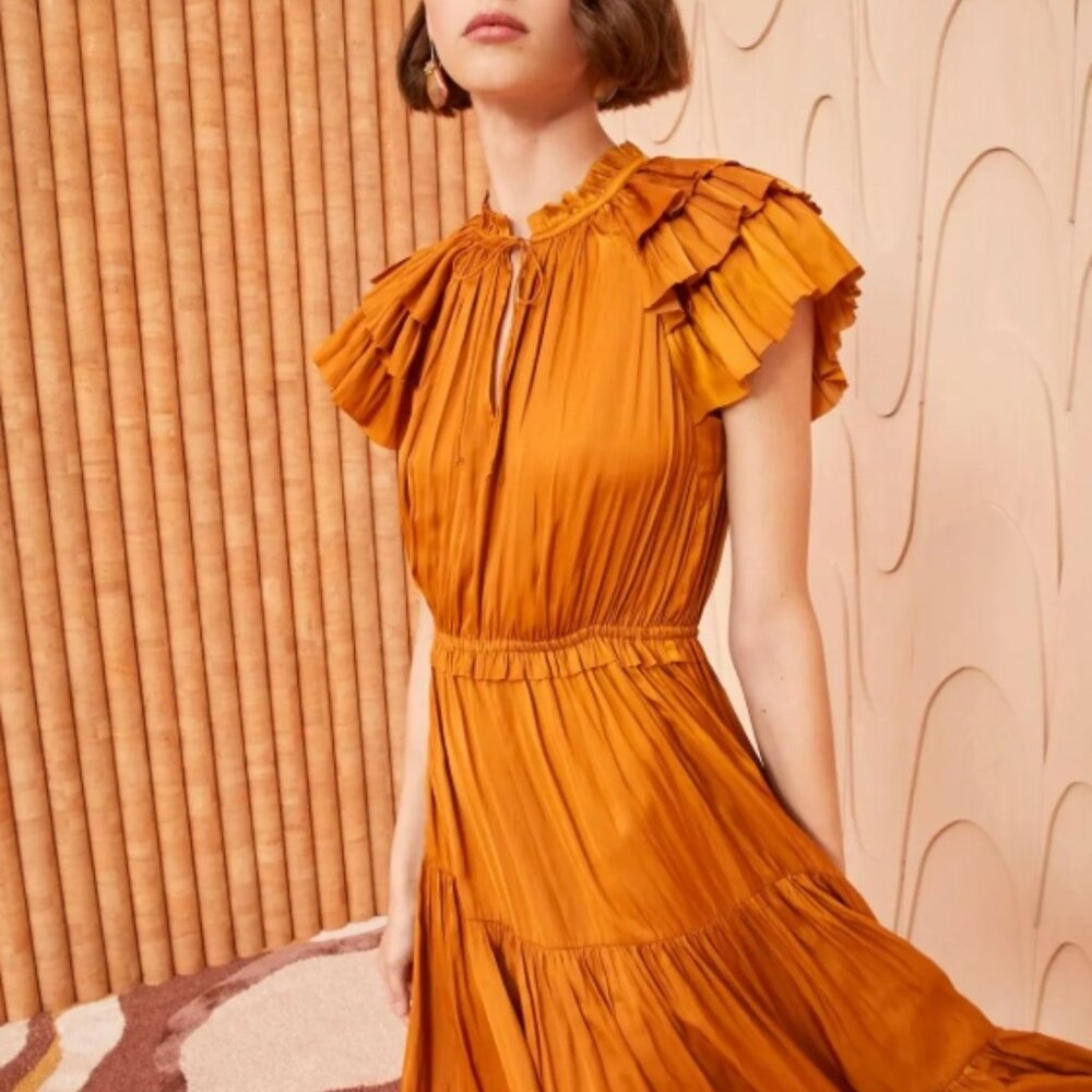 NWOT ULLA JOHNSON Blaire Midi Dress in Goldenrod XS $590 - Picture 8 of 11